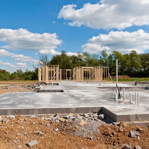 ongoing New house construction on slab foundation